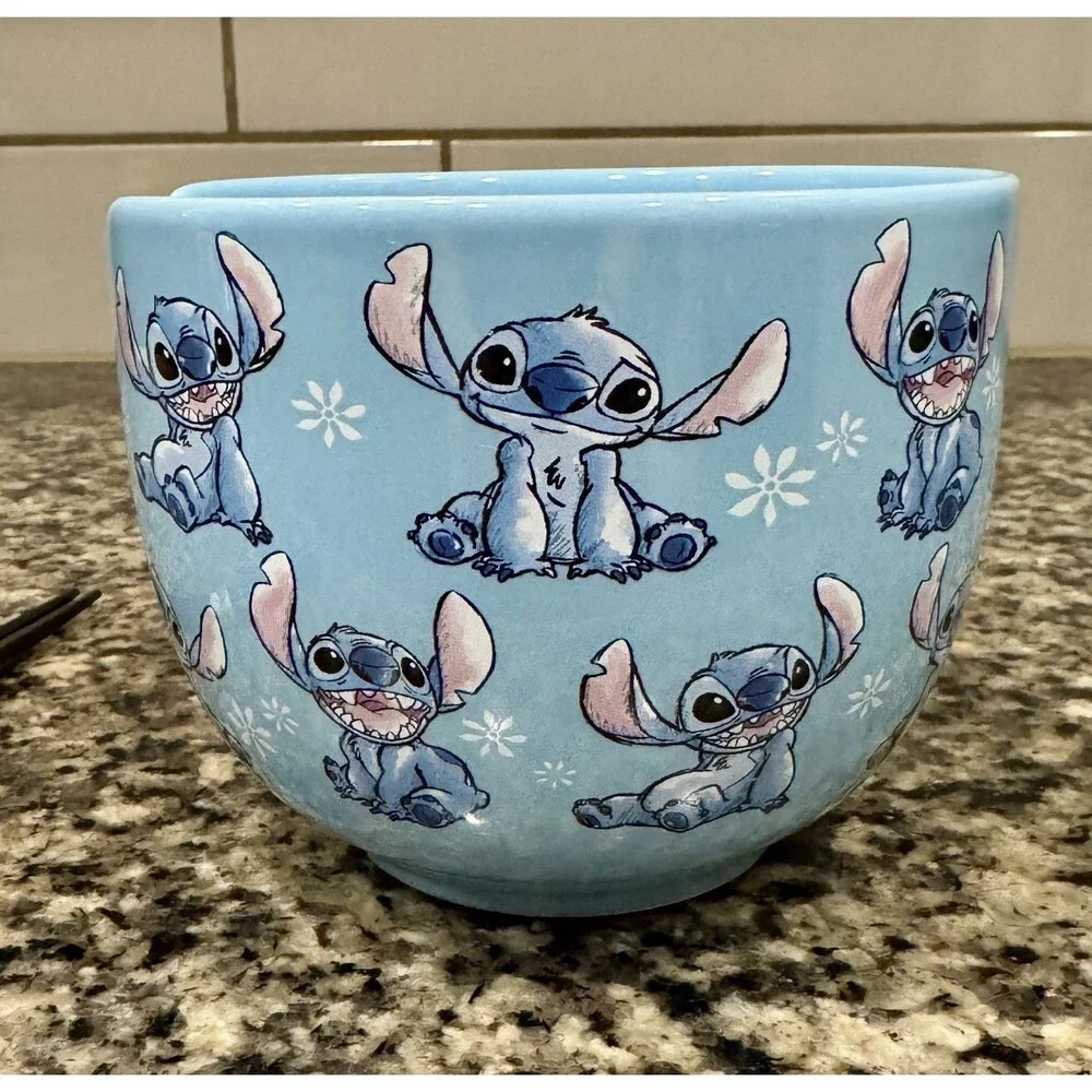 Silver Buffalo Disney Lilo Stitch 20oz Ceramic Rice Bowl & Chopstick Dinning Set